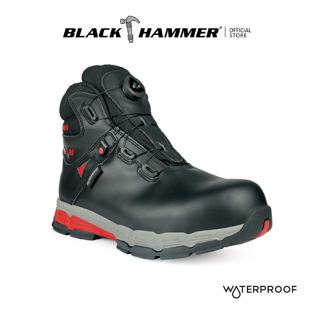 BLACK HAMMER Pro Series Waterproof Safety Shoes BH 1107 RS BLACK SAFE OUTLET