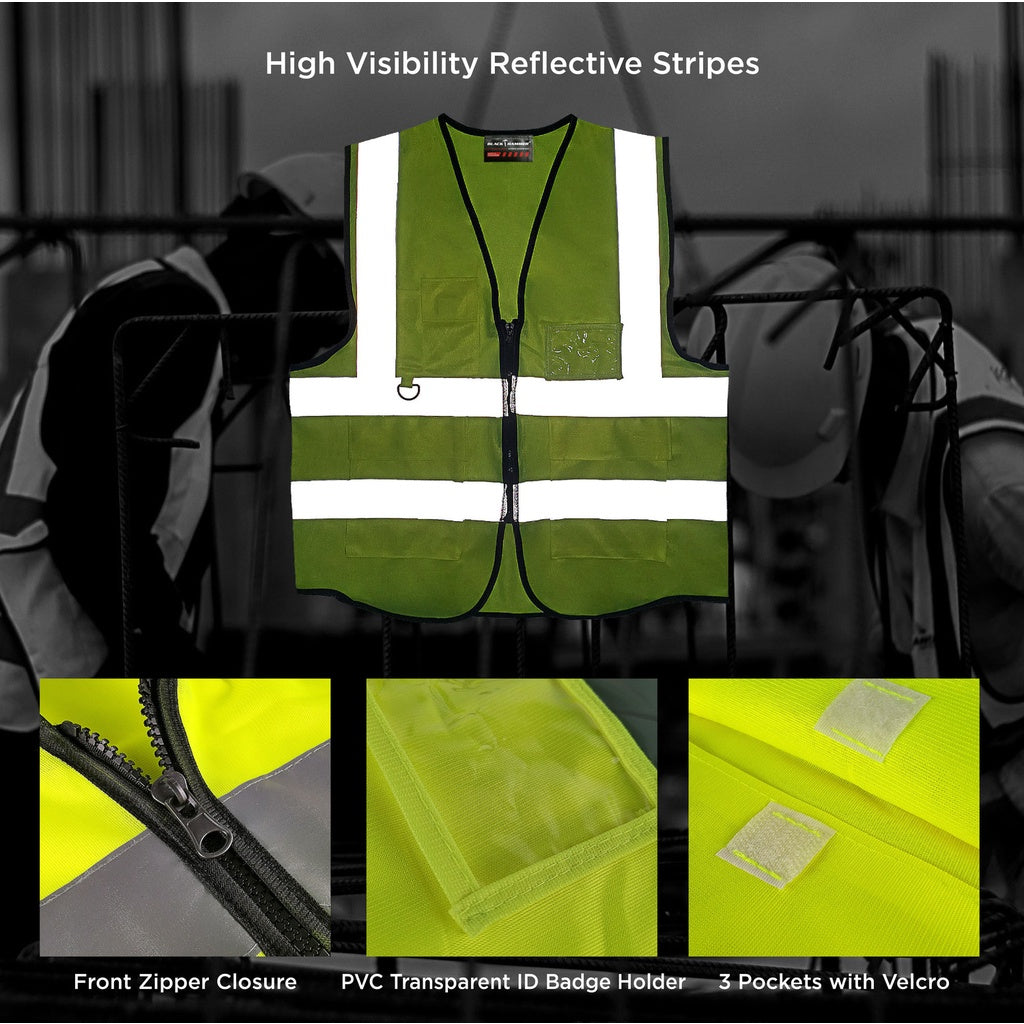 Black Hammer High Visibility Reflective Safety Vest D - BLACK SAFE OUTLET