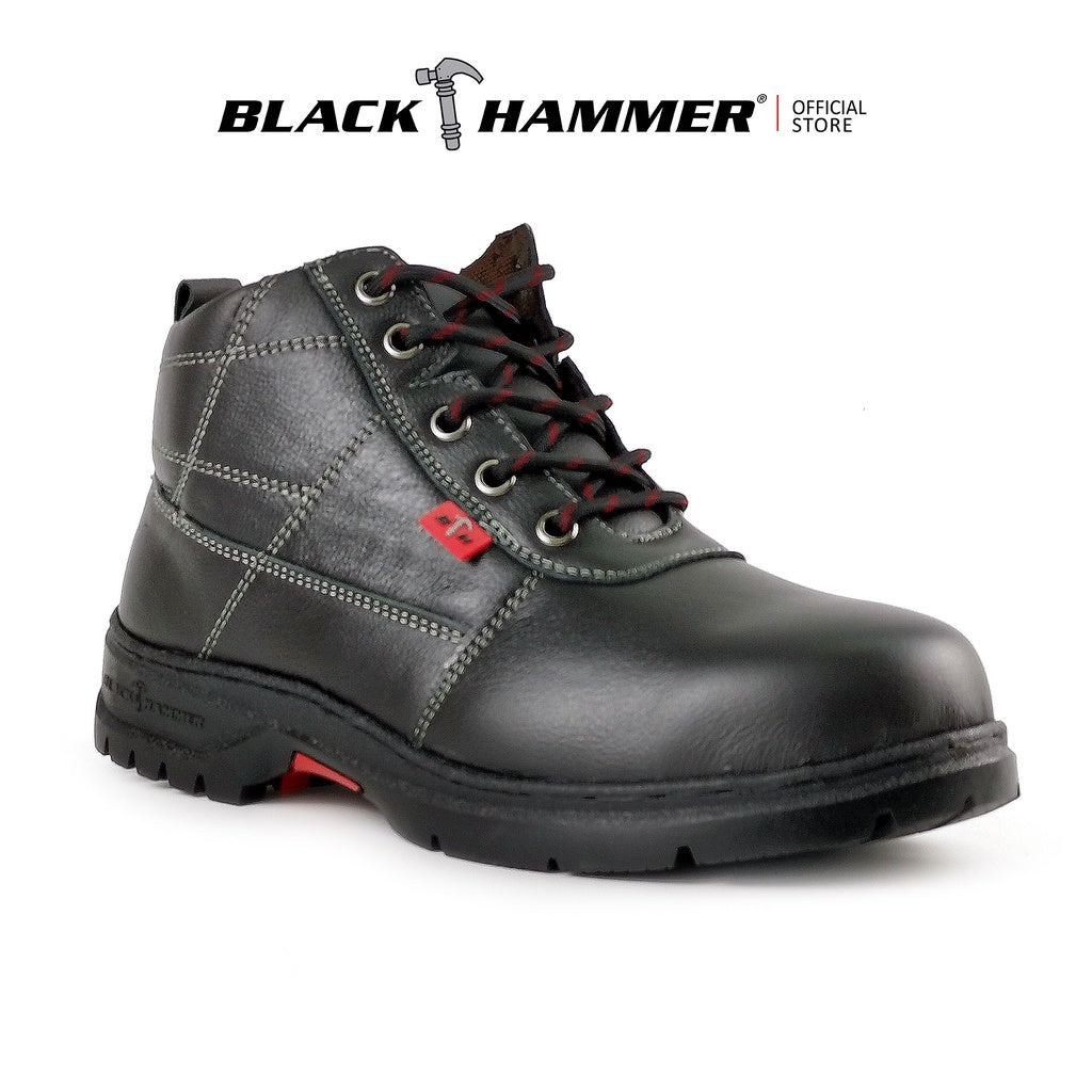 Black Hammer Mid Cut Lace Up Ladies Safety Shoes BH 3888 - BLACK SAFE OUTLET