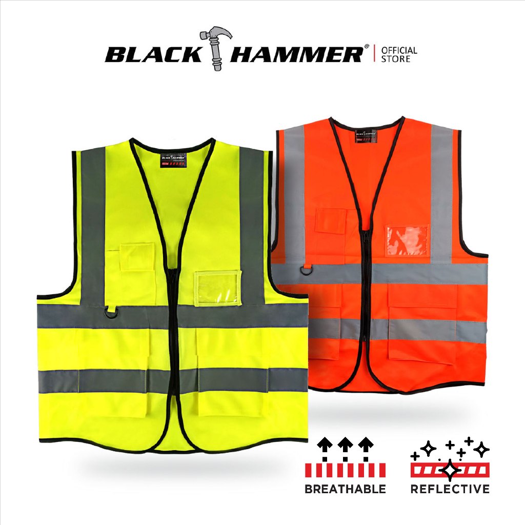 Black Hammer High Visibility Reflective Safety Vest D - BLACK SAFE OUTLET